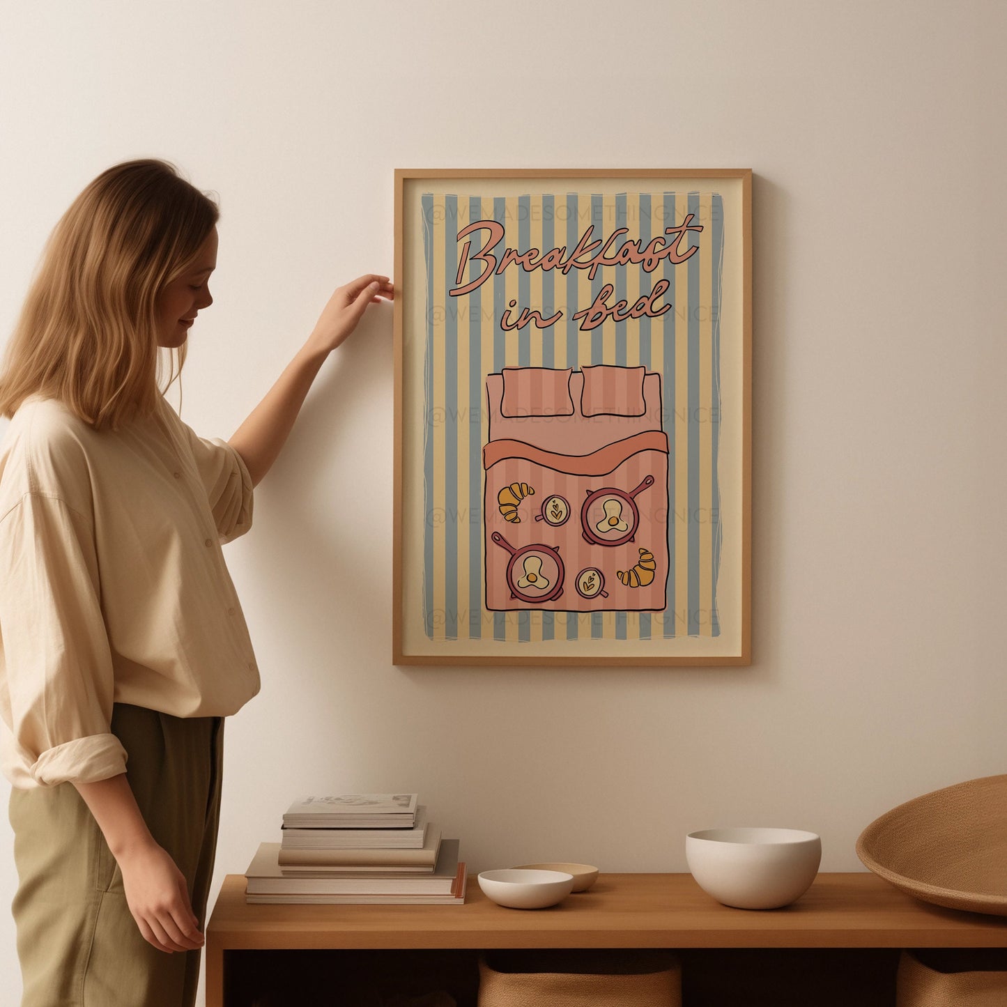 Breakfast In Bed Poster, Coffee Poster, Apartment Decor, Retro Wall Art, Coquette Room Decor, Pink Wall Art, Y2K Room Decor, Retro Wall Art