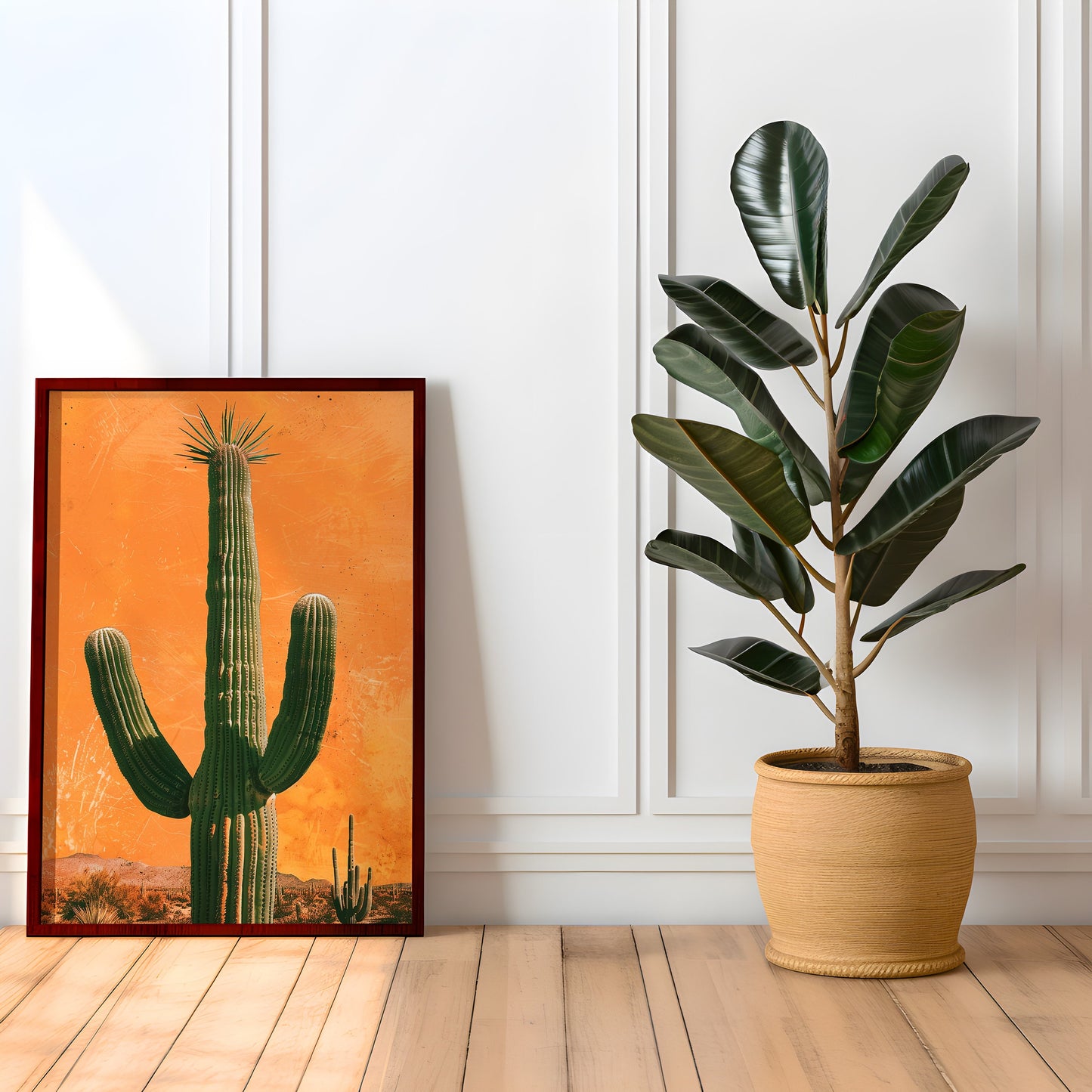 Vintage Western Art Print Cactus Retro Cowboy Cowgirl Art Southwestern Boho Art Sonoran Desert Arizona Print Terracotta Orange Sunset
