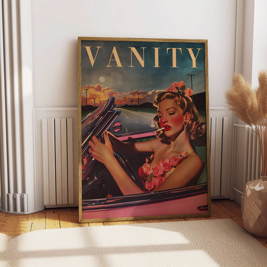 Vintage Woman Driving on Highway Poster Retro Woman Smoking a Cigarette Wall Art Badass Bestie Eclectic Wall Art Funny Retro Wall Decor