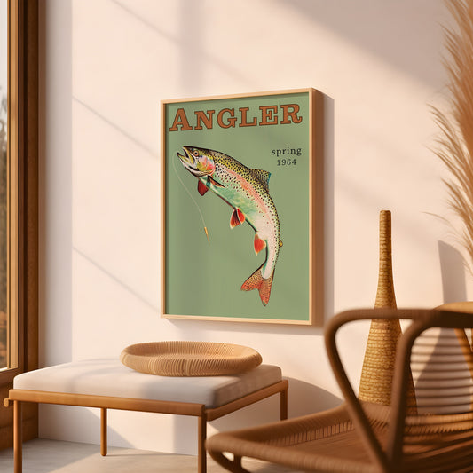 Trout Fly Fishing Vintage Poster Art Retro Travel Poster Cabin Wall Decor Outdoor Sports Fisherman Illustration Father's Day Gift for Dad