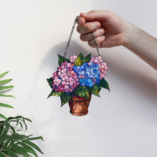 Purple Blue Flower Suncatcher Hydrangea. Acrylic Hydrangea Home Decor Panel Pendant Garden Window Wall Hangings. Mothers day gift, Mom gift