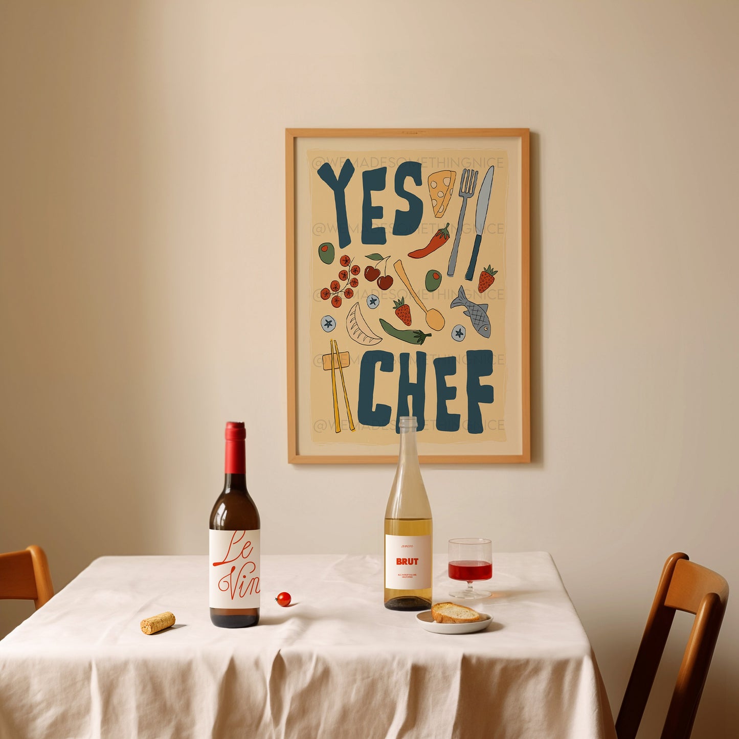 Yes Chef Poster, Kitchen Art, Kitchen Print, Trendy Wall Art, Maximalist Wall Art, Apartment Decor, Retro Wall Art, Food Poster