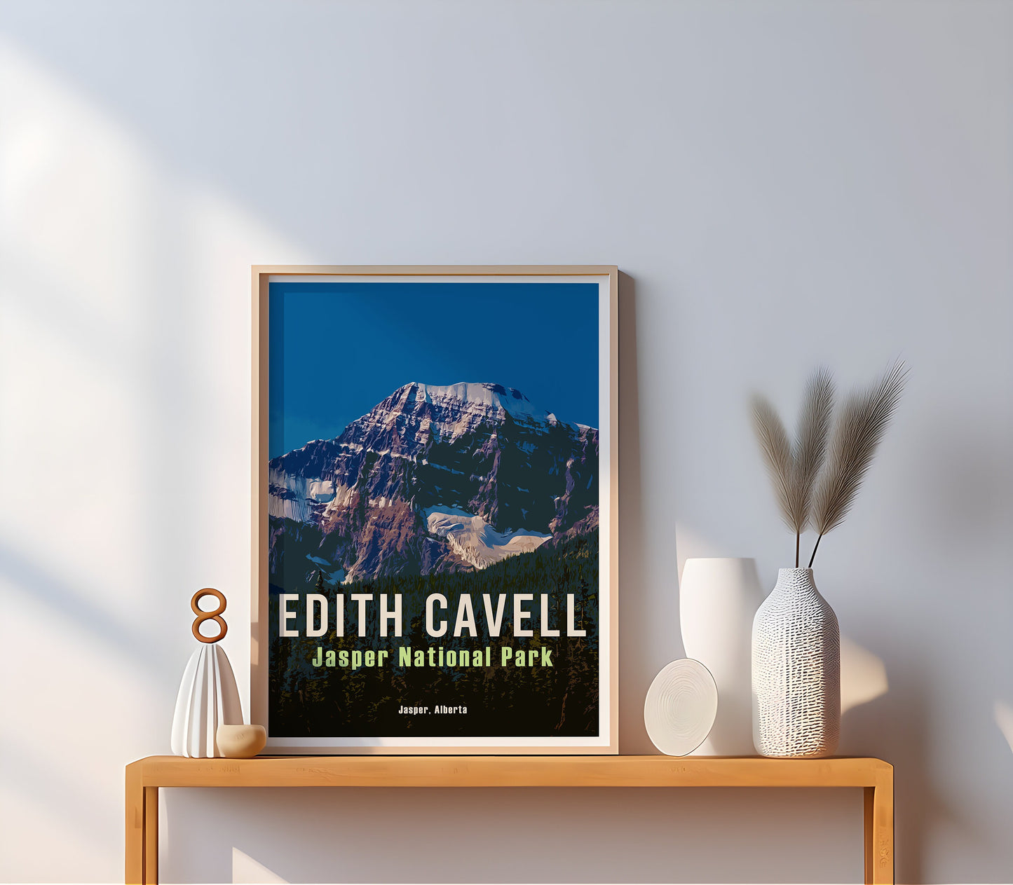 Edith Cavell Glacier Retro Travel Poster, Jasper National Park Alberta Art, Canadian Rockies Poster, Jasper Hiking Canada Wall Art Print