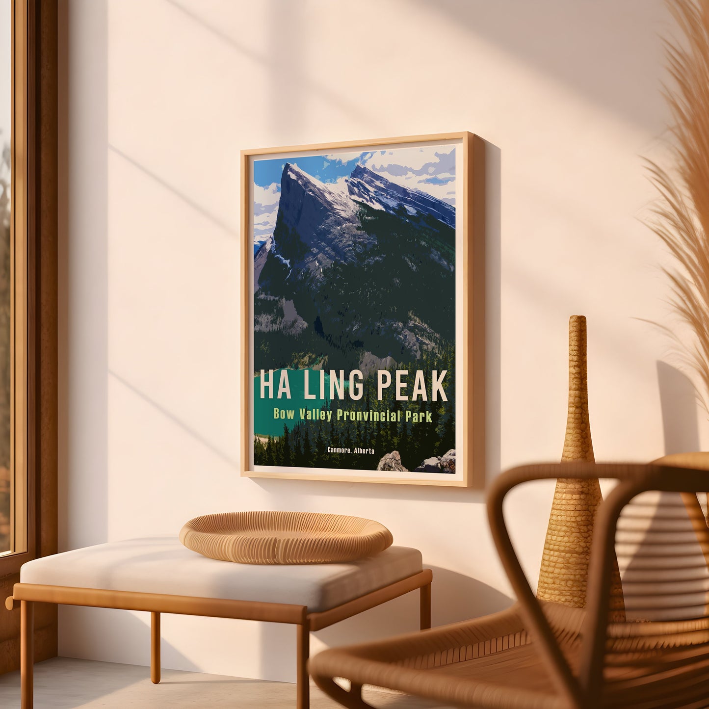 Ha Ling Peak Retro Travel Poster, Canmore Alberta Wall Art, Canadian Rockies Poster, Hiking Canada Wall Print, Bow Valley Provincial Park