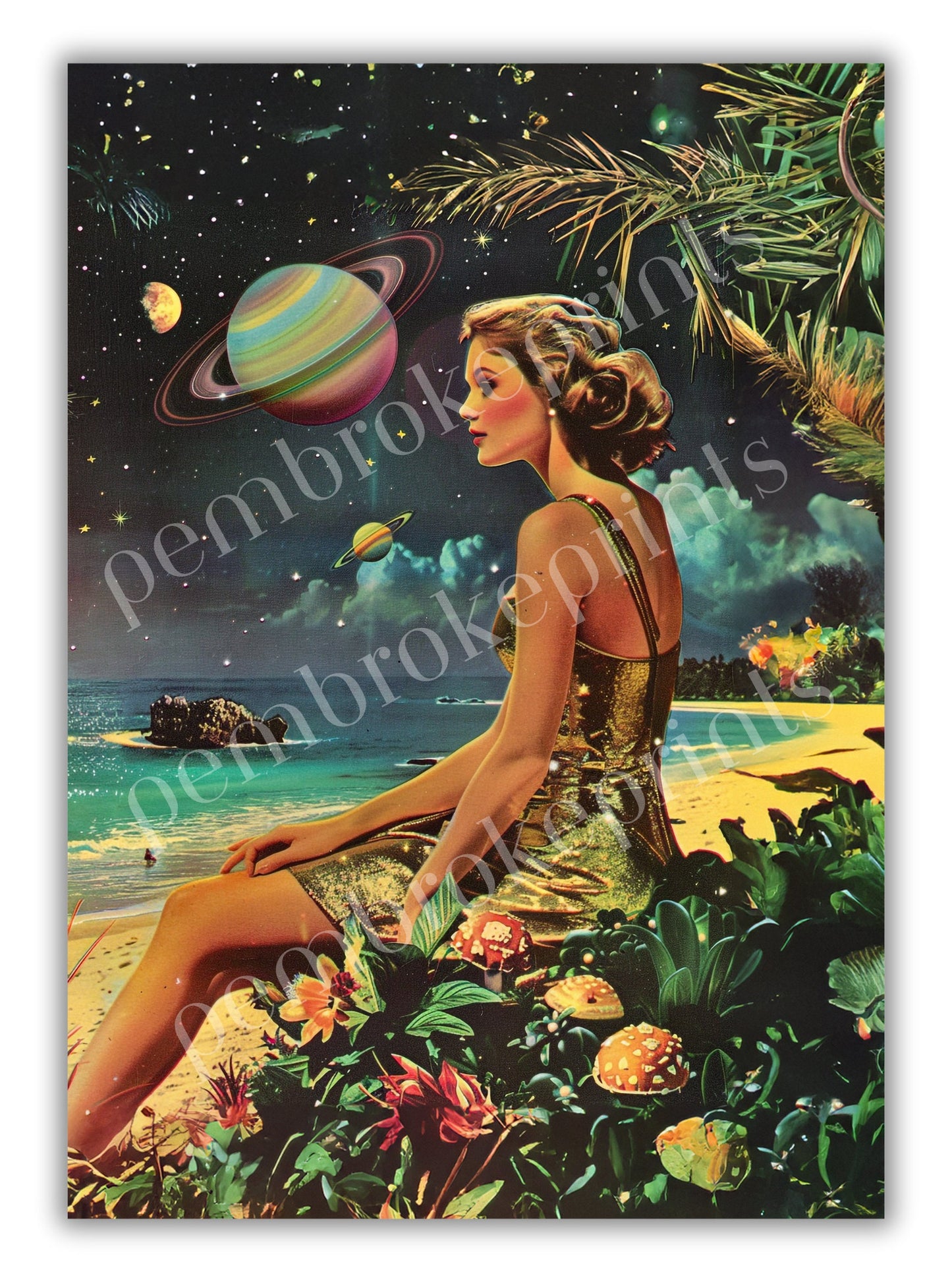 Vintage Vogue Surrealism Styled Magazine Poster, Outer Space Trippy Art, Fashion Magazine Wall Art Print, Vogue Art Print, Psychedelic Art