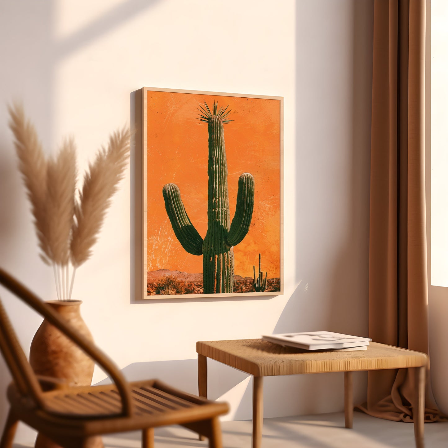 Vintage Western Art Print Cactus Retro Cowboy Cowgirl Art Southwestern Boho Art Sonoran Desert Arizona Print Terracotta Orange Sunset