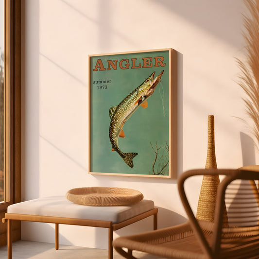 Vintage Northern Pike Fishing Print, Retro Travel Poster, Cabin Cottage Wall Art, Outdoor Sports Angler Fisherman, Father Dad Gift For Him