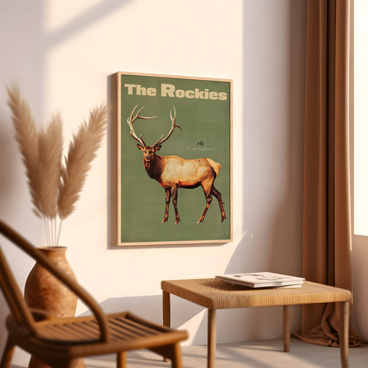 Vintage Elk Print, Retro Outdoors Poster, Travel Poster, Cabin Cottage Wall Art, Hunting Outdoor Sports, Dad For him Gift, Rocky Mountains