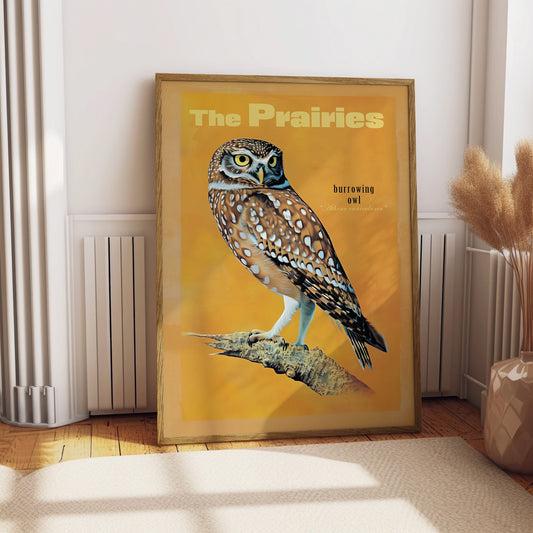 Vintage Burrowing Owl Print, The Prairies Print Retro Outdoors Poster, Saskatchewan Cabin Cottage Wall Art, Outdoor Sports, Dad For him Gift