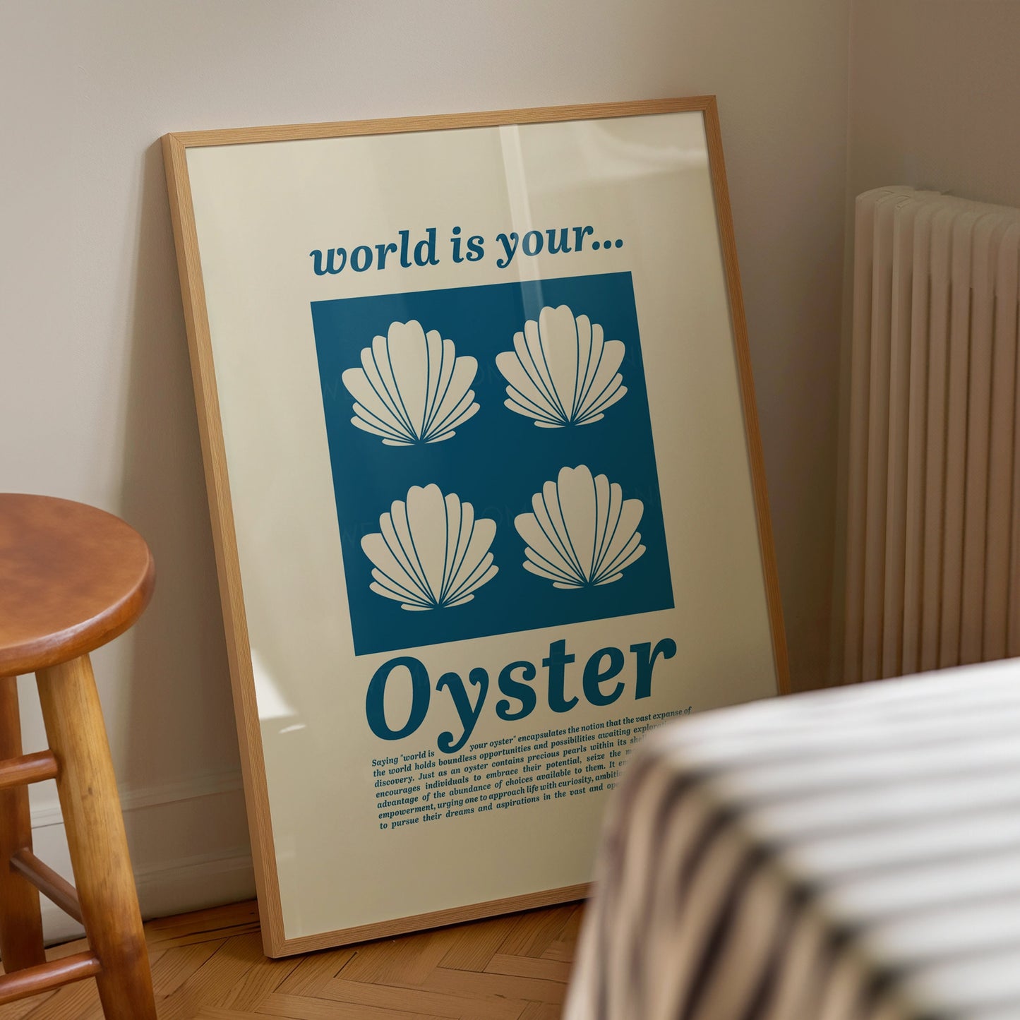 World Is Your Oyster Print, Coastal Decor, Kitchen Art, Kitchen Print, Kitchen Poster, Oyster print, Trendy Wall Art, Minimalist