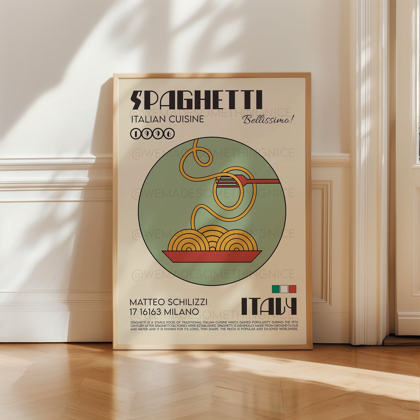 Spaghetti Poster, Pasta Poster, Kitchen Poster, Kitchen Print, Modern Kitchen Decor, Chef Print, Bar Art, Pasta Print, Retro Wall Art