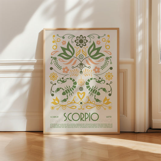 Scorpio Poster, Horoscope Print, Astrological Wall Art, Boho, Exhibition Poster, Zodiac Poster, Birthday Present, Housewarming, Bedroom