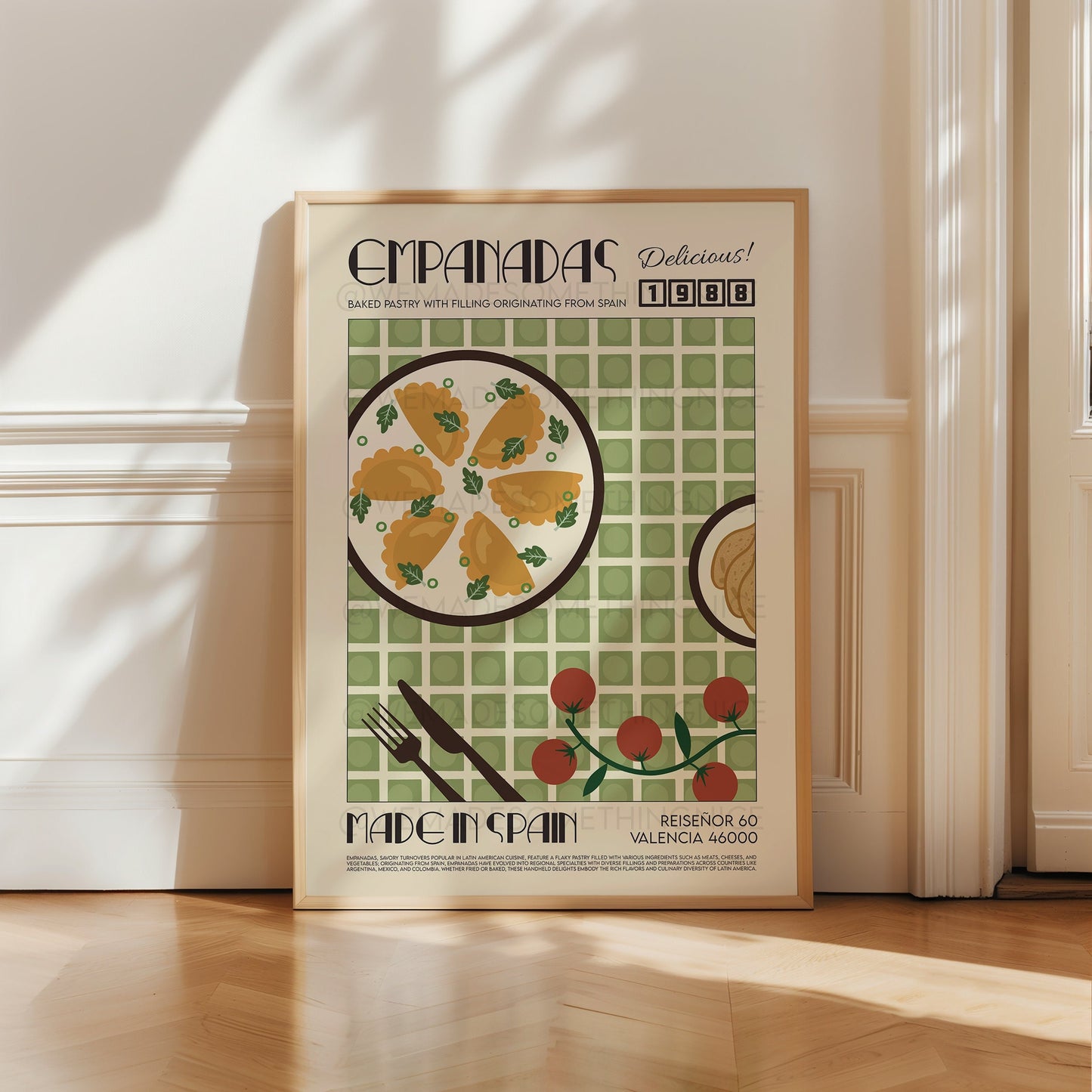 Empanadas Print, Kitchen Poster, Kitchen Print, Food Poster, Kitchen Decor, Food Art, Mid Century Modern, Eat Sign, Chile, Argentina