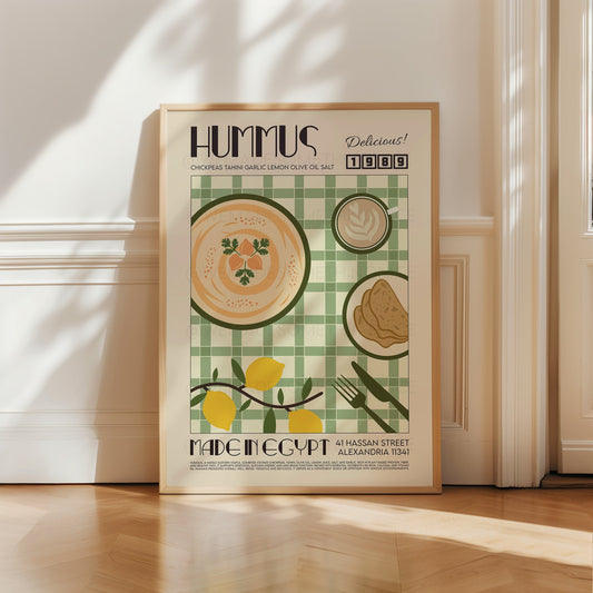 Hummus Print, Kitchen Poster, Kitchen Print, Kitchen Decor, Food Art, Mid Century Modern, Eat Sign, Housewarming, Kitchen Art, Birthday