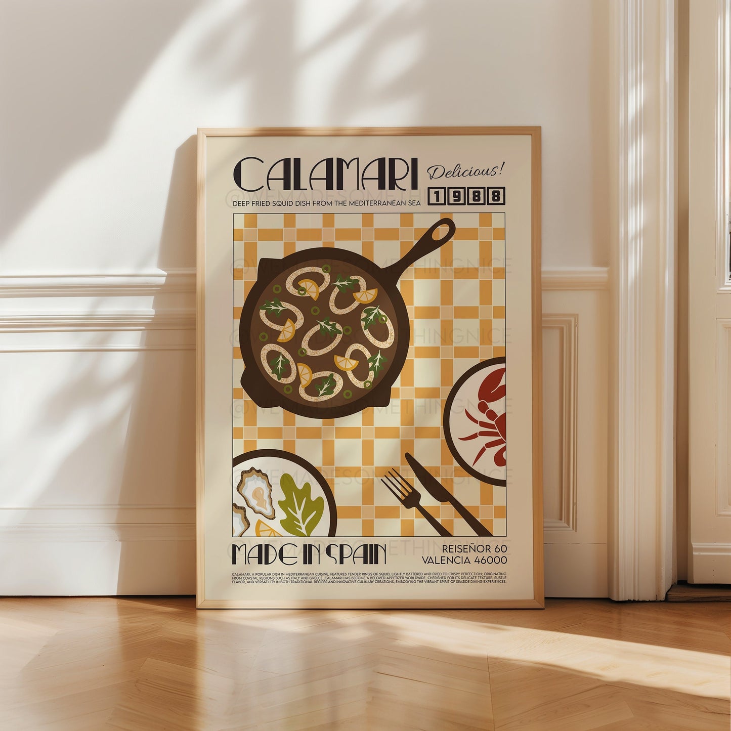 Calamari Print, Kitchen Art, Food Poster, Food Illustration, Kitchen Decor, Food Art, Mid Century Modern, Eat Sign, Trendy Wall Art