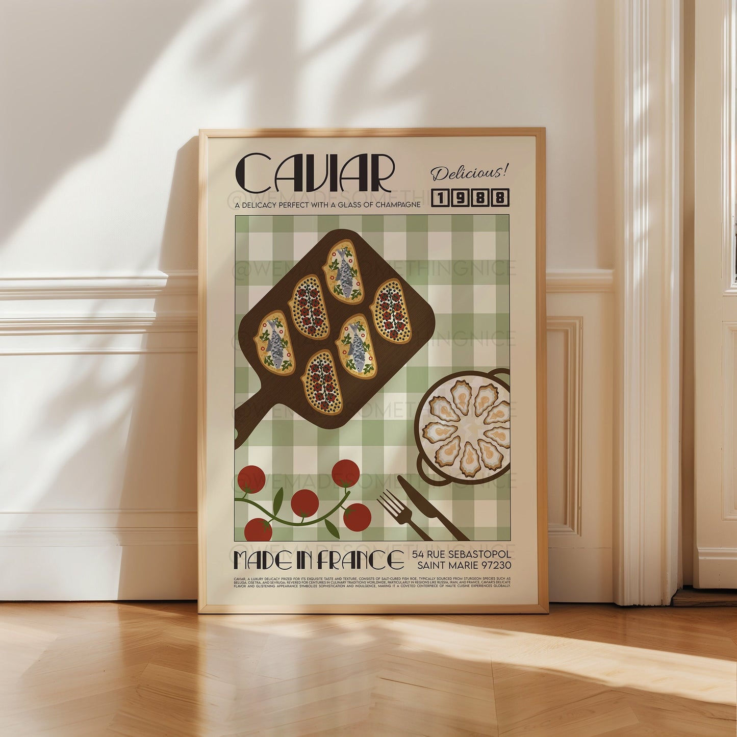 Caviar Poster, Food Print, Food Poster, Retro Poster, Pop Art, Kitchen Art, Exhibition Poster, Housewarming,