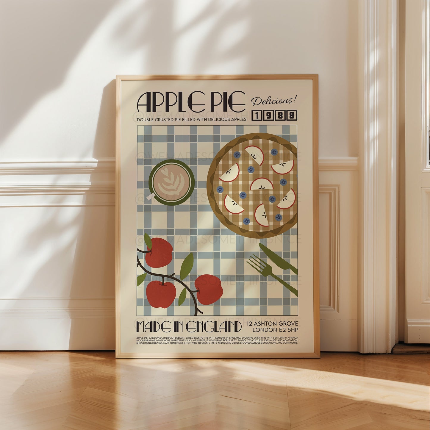Apple Pie Poster, Kitchen Art, Kitchen Poster, Kitchen Print, Food Print, Modern Kitchen Decor, Retro Poster