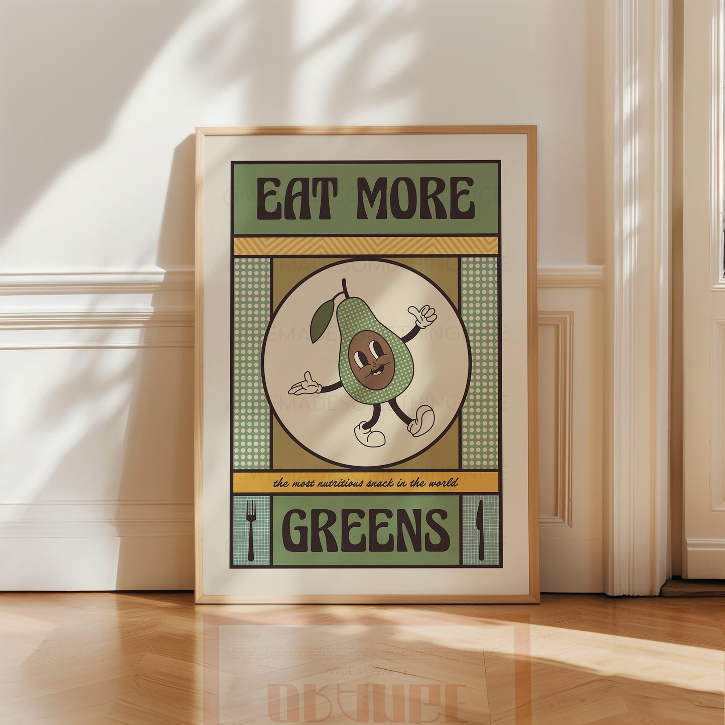 Eat More Greens Poster, Funny Print, Funny Quote Print, Kitchen Art, Kitchen Poster, Kitchen Print, Food Art, Food Poster