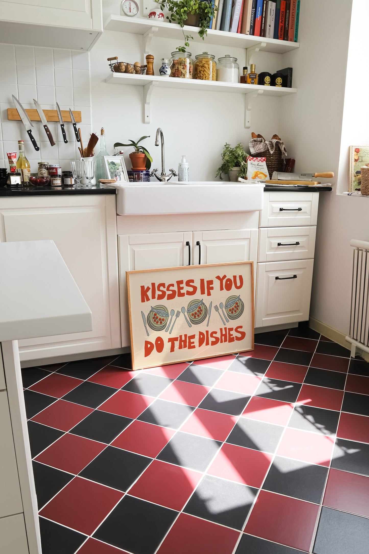 Kisses If You Do The Dishes Poster, Trendy Wall Art, Maximalist Wall Art, Apartment Decor, Retro Wall Art, Kitchen Print, Sketch