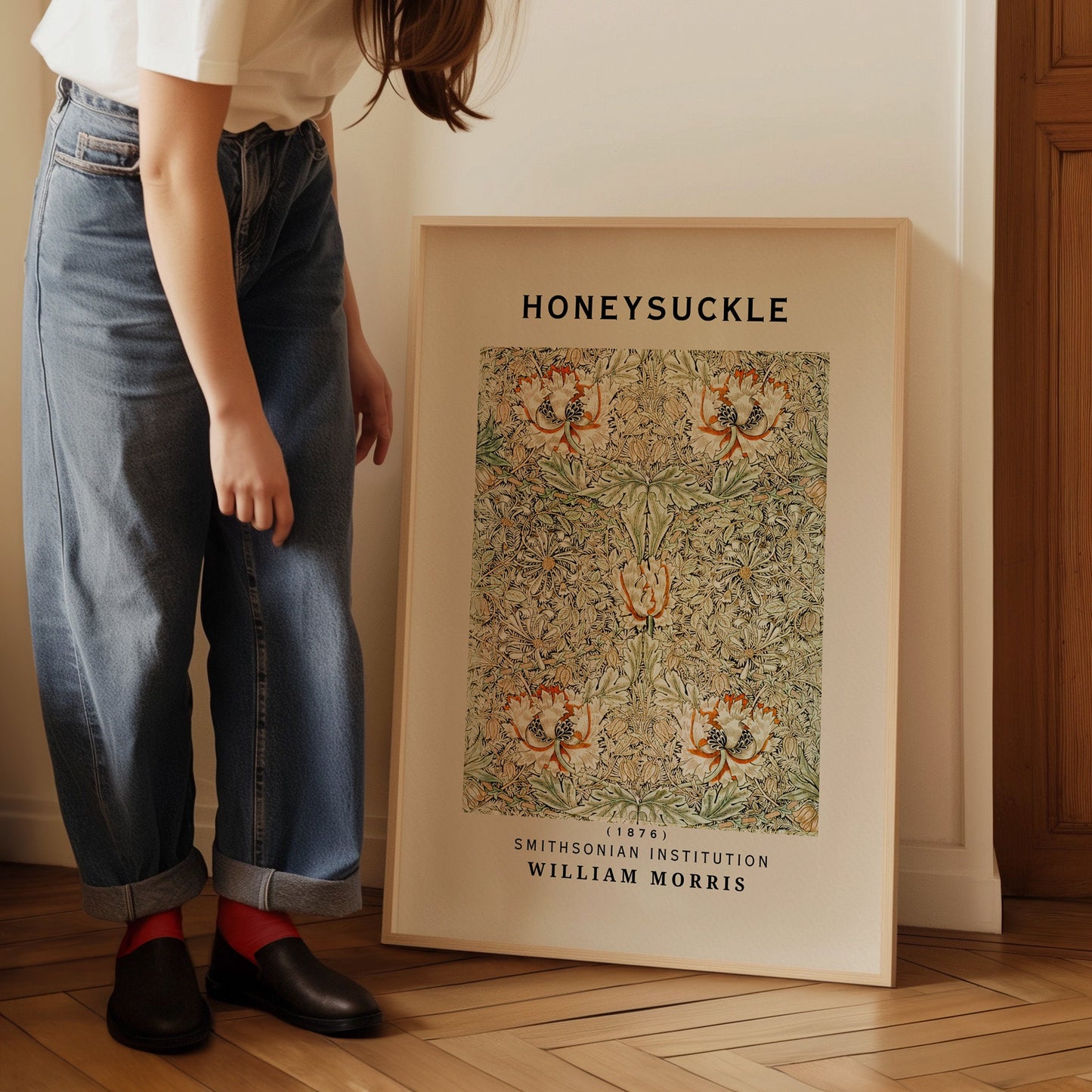 William Morris Print - Honeysuckle Botanical Wall Art: Cream Poster with Floral Print, Gallery wall, Ideal Flower Poster Gift for Her
