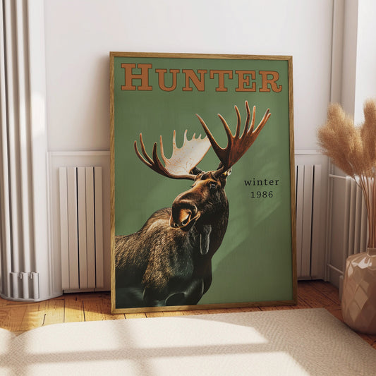 Vintage Moose Hunting Print Retro Outdoors Hunter Poster Travel Poster Cabin Cottage Wall Art Outdoor Sports Dad For him Gift for Hunter