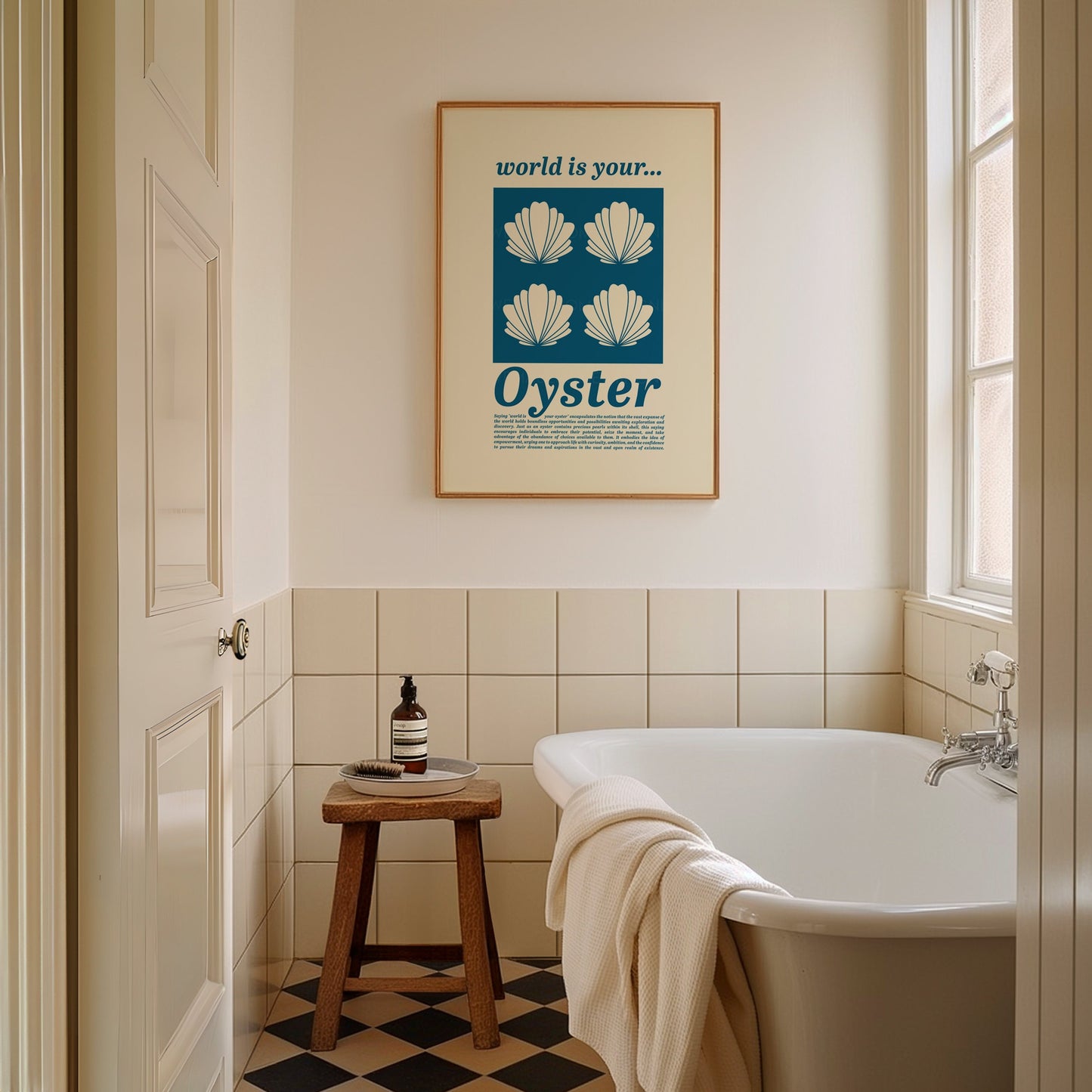 World Is Your Oyster Print, Coastal Decor, Kitchen Art, Kitchen Print, Kitchen Poster, Oyster print, Trendy Wall Art, Minimalist