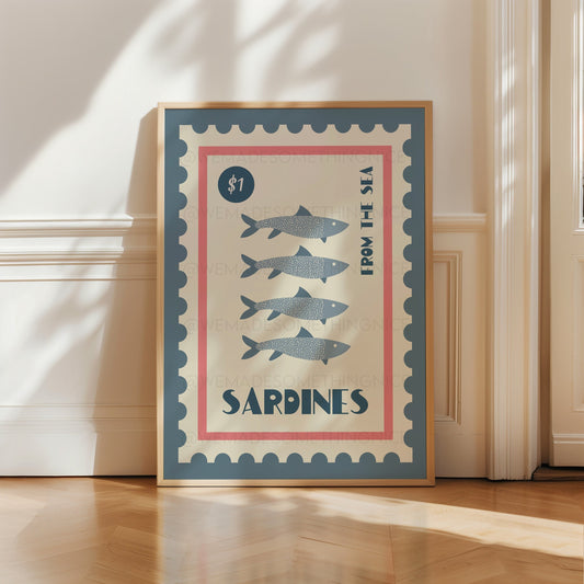 Sardines Print, Coastal Print, Coastal Wall Art, Trendy Wall Art, Vintage Food Print, Coastal Art, Food Art, Seaside, Home Decor