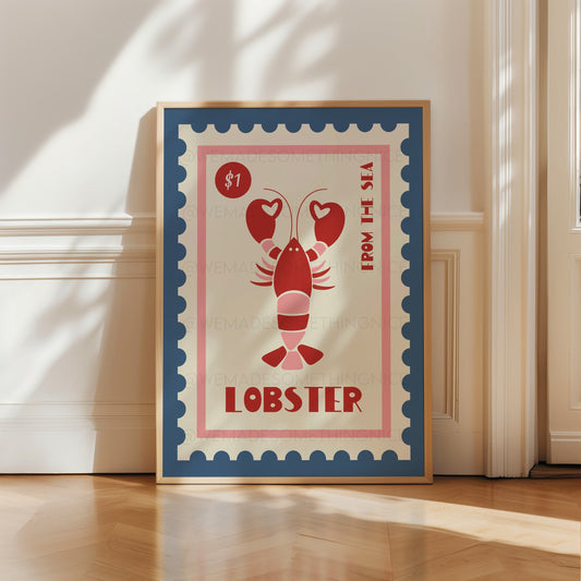 Lobster Print, Coastal Decor, Coastal Wall Art, Kitchen Art, Vintage Food Print, Coastal Art, Food Art, Seaside, Trendy Wall Art, Home Decor