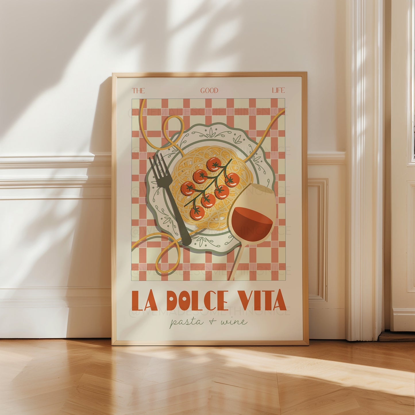 La Dolce Vita, Pasta Poster, Pasta Print, Kitchen Poster, Kitchen Print, Kitchen Art, Wine Poster Food Print, Retro Wall Art