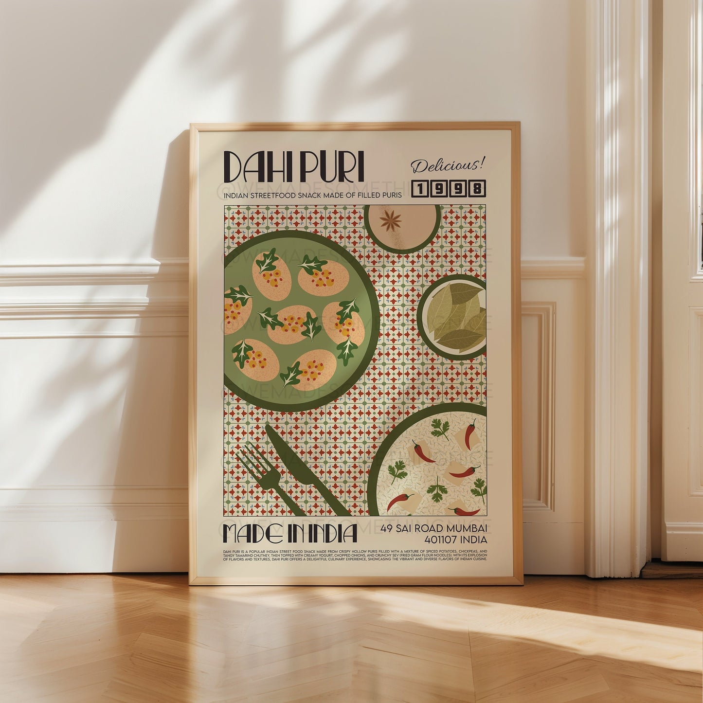 Dahi Puri Chaat Poster, Kitchen Poster, Kitchen Print, Food Poster, Modern Kitchen Decor, Food Print, India Print