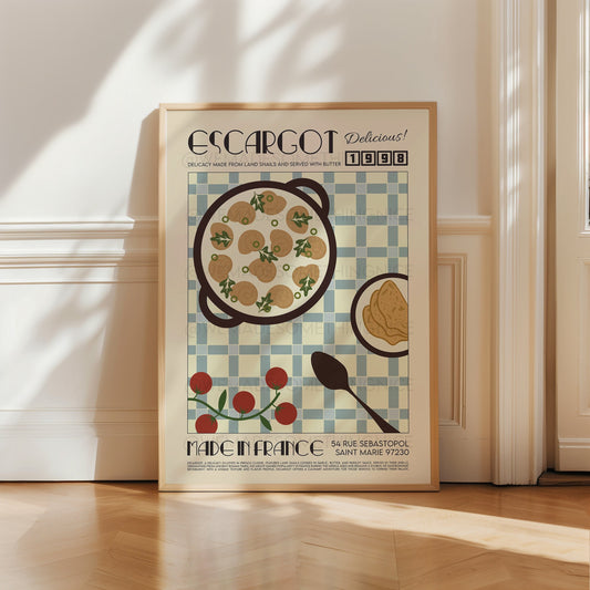 French Escargot Poster, Kitchen Poster, Kitchen Print, Food Poster, Modern Kitchen Decor, Retro Poster, Kitchen Art, Exhibition Poster