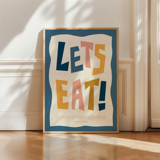 Let's Eat Poster, Kitchen Art, Kitchen Poster, Yes Chef Print, Retro Wall Art, Kitchen Decor, Kitchen Art, Home Decor