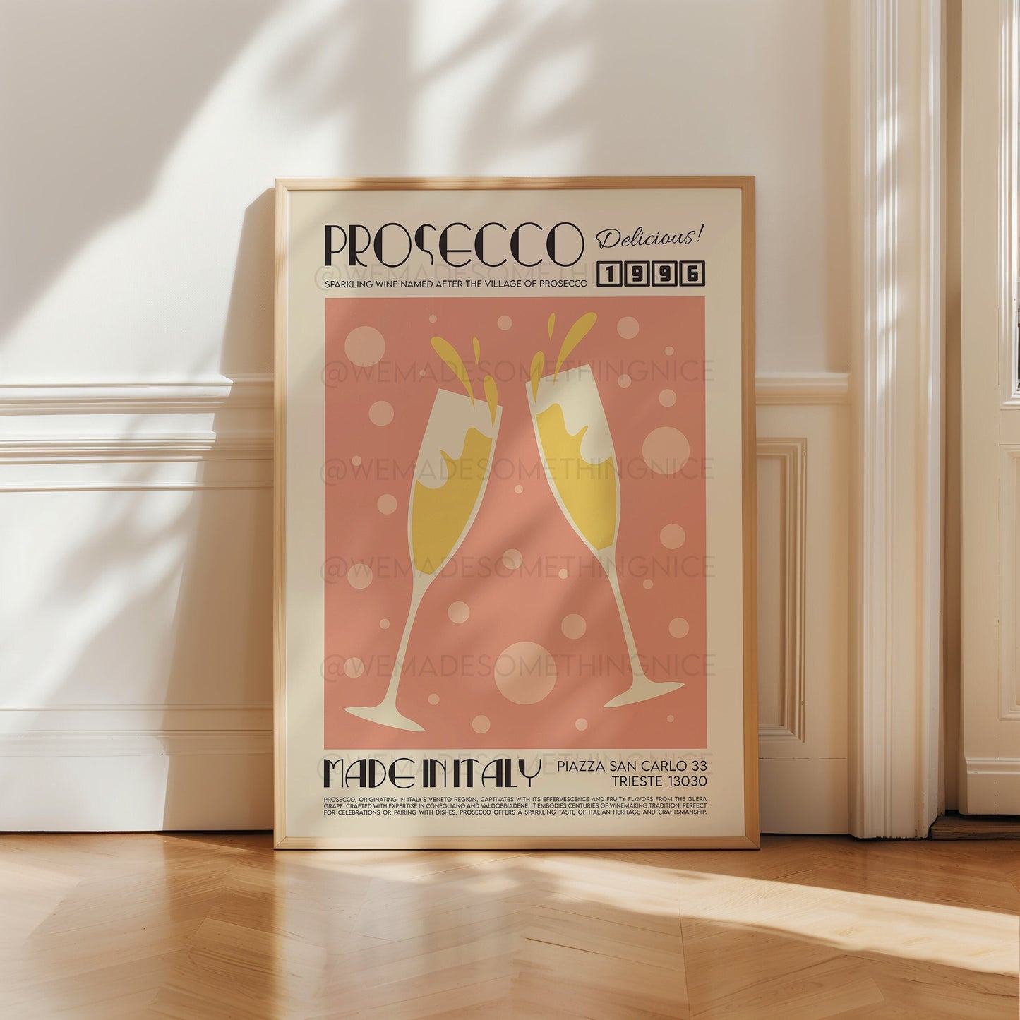 Prosecco Print, Cheer Print, French Retro, Kitchen Decor, Food Art, Mid Century Modern, Eat Sign, Rome, Italy Art, Housewarming