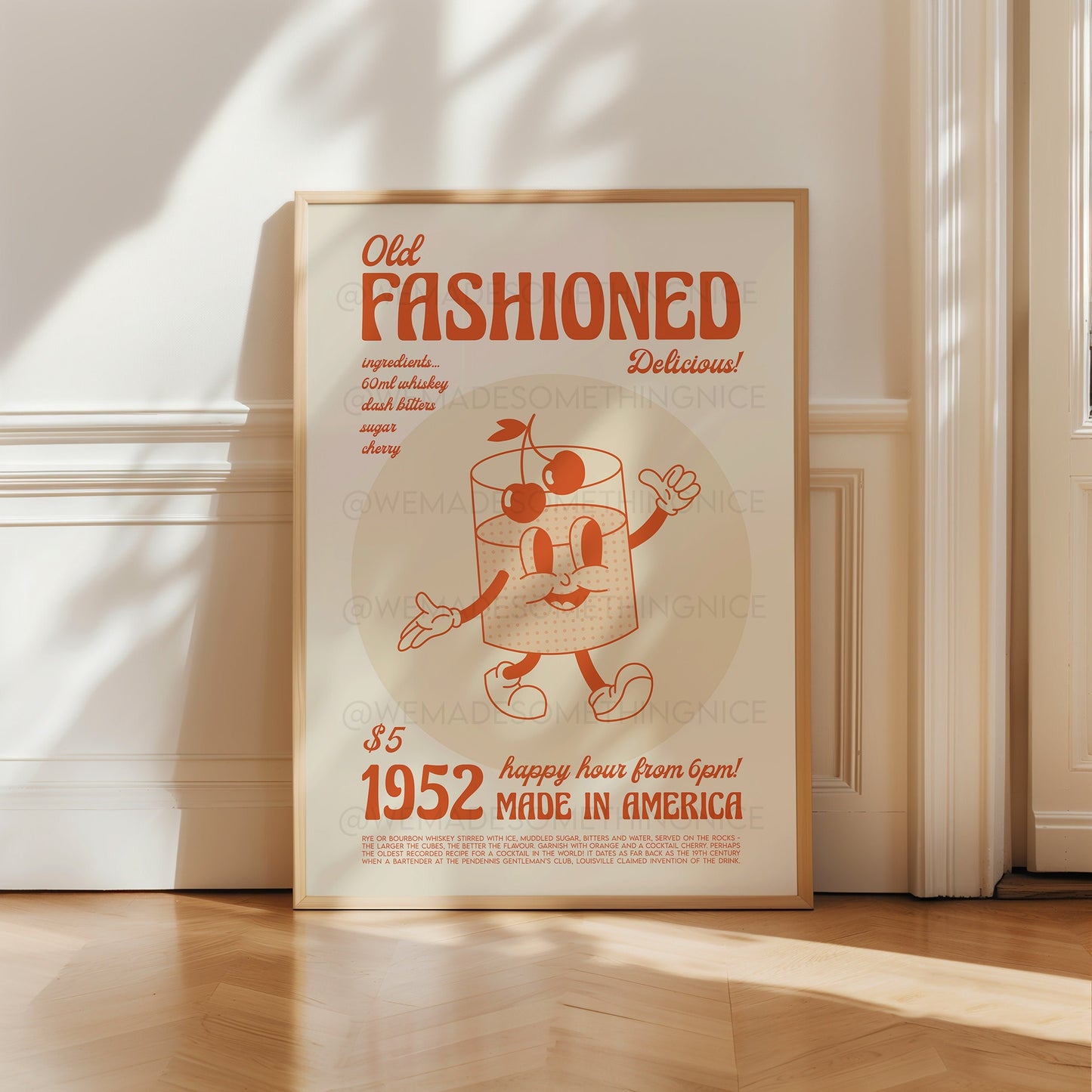 Old Fashioned Print, Kitchen Art, Cocktail Art, Drinks Poster, French Retro, Kitchen Decor, Cocktail Poster,