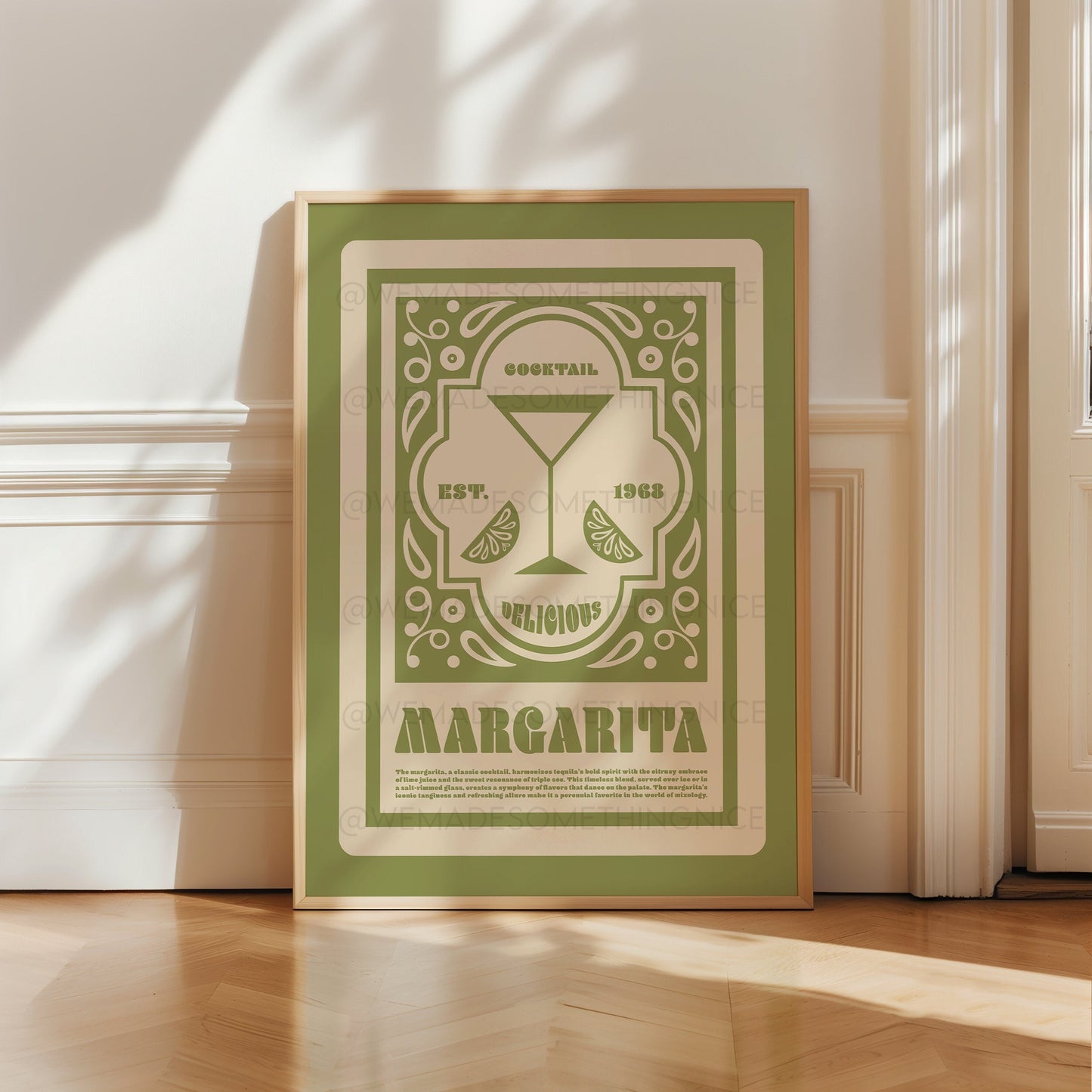 Margarita Cocktail Poster, Bar Cart Print, Retro Wall Art, Art Deco, Kitchen Decor, Cocktail Print, Kitchen Art, Bar Cart, Home Decor