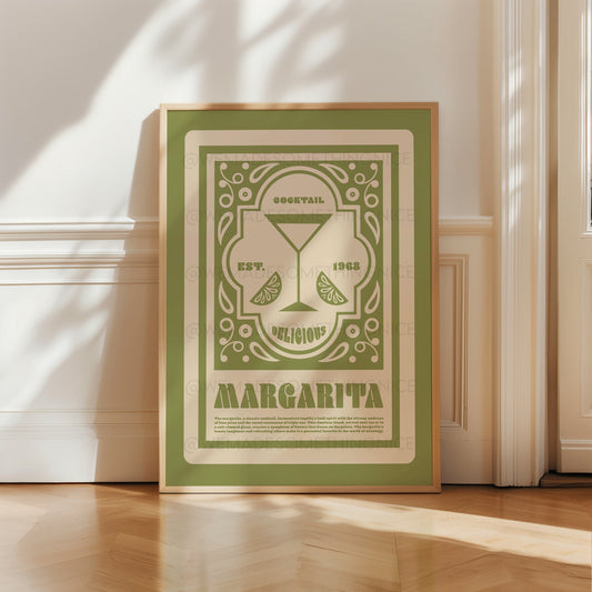 Margarita Cocktail Poster, Bar Cart Print, Retro Wall Art, Art Deco, Kitchen Decor, Cocktail Print, Kitchen Art, Bar Cart, Home Decor