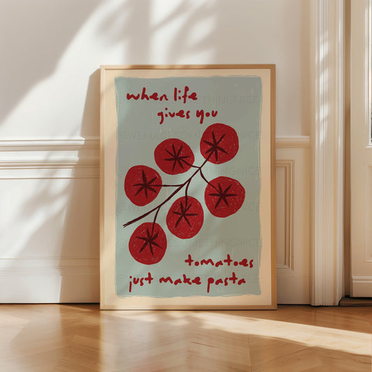 Tomato Poster, Pasta Poster, Trendy Wall Art, Maximalist Wall Art, Apartment Decor, Retro Wall Art, Red Wall Art, Hand Drawn Sketch
