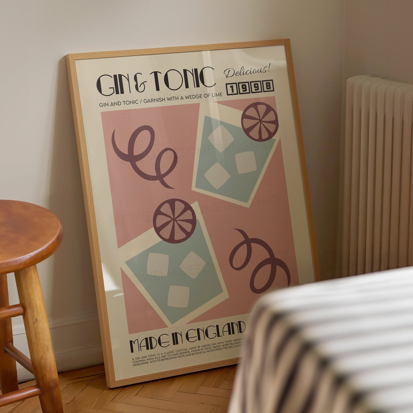 Gin and Tonic Print, Kitchen Art, Kitchen Poster, Kitchen Print, Gin Poster, Kitchen Decor, Bar Art, Cocktail Poster, Mid Century Modern