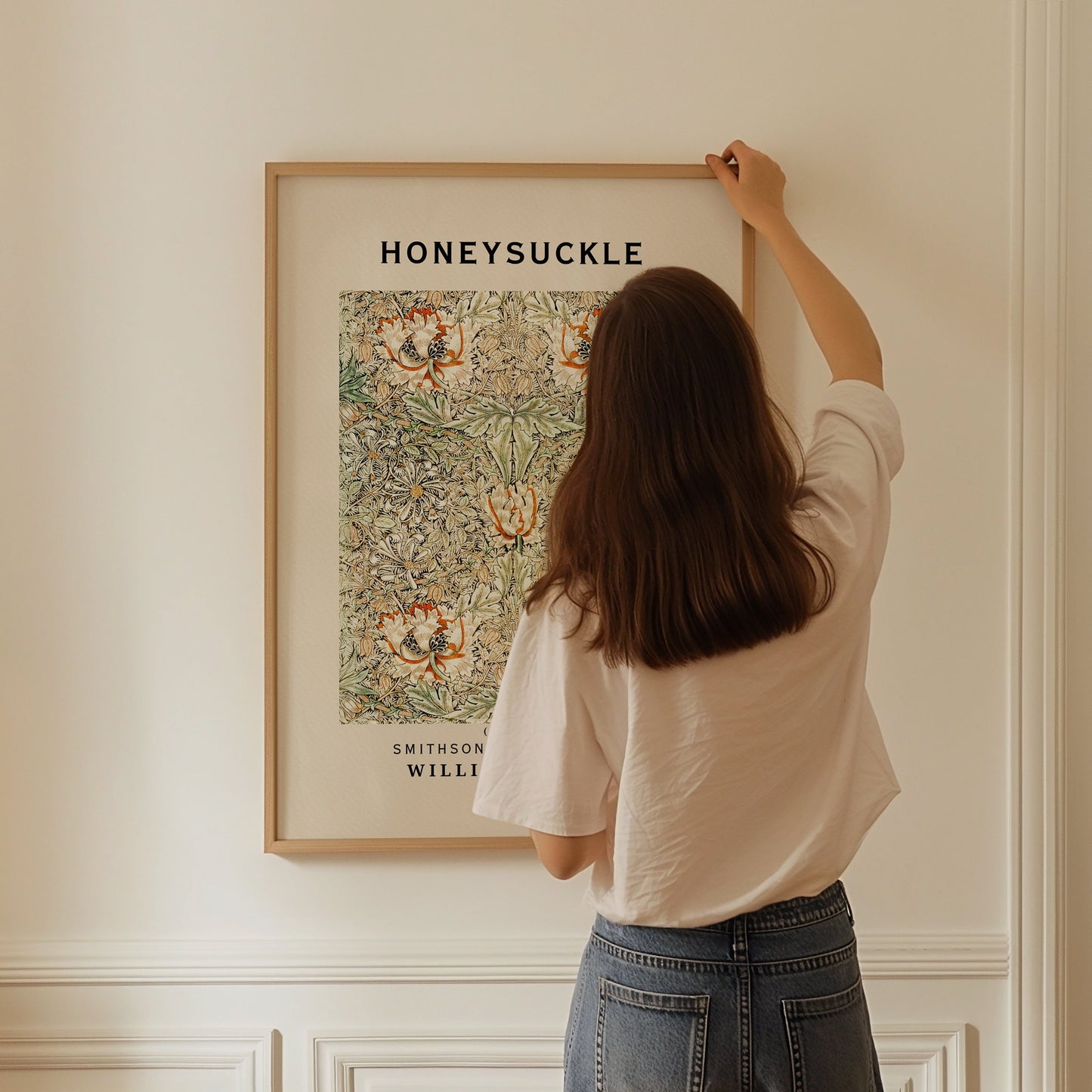 William Morris Print - Honeysuckle Botanical Wall Art: Cream Poster with Floral Print, Gallery wall, Ideal Flower Poster Gift for Her