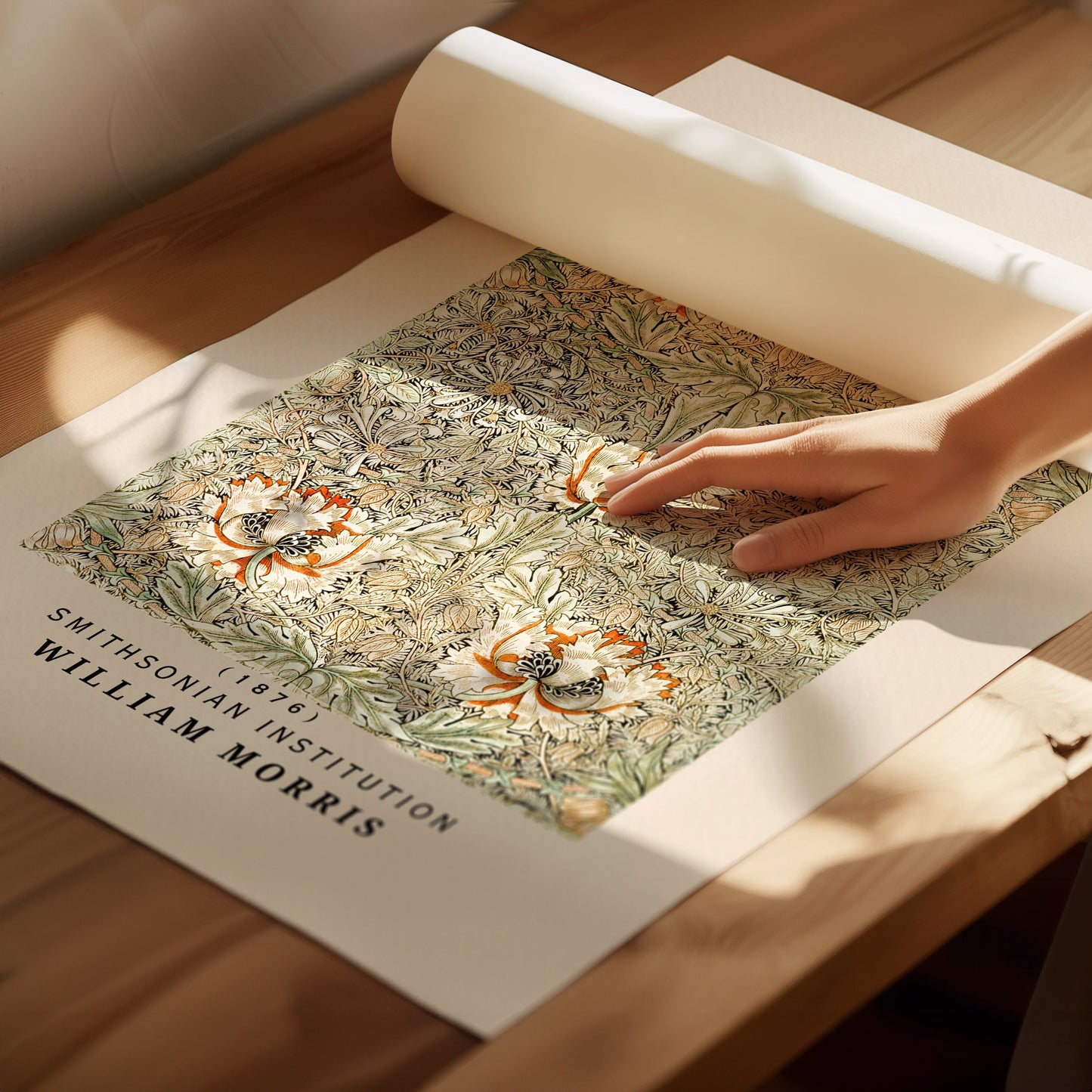 William Morris Print - Honeysuckle Botanical Wall Art: Cream Poster with Floral Print, Gallery wall, Ideal Flower Poster Gift for Her