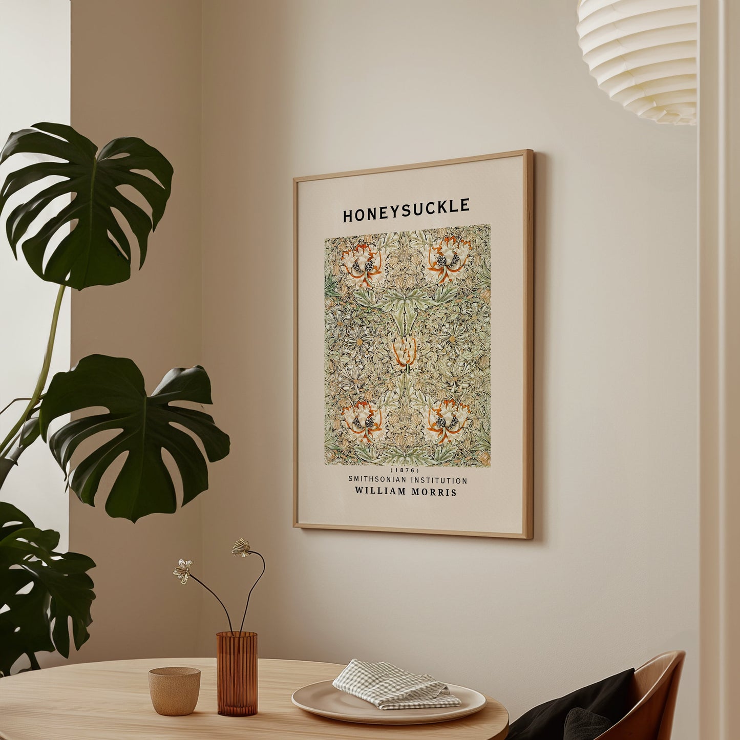 William Morris Print - Honeysuckle Botanical Wall Art: Cream Poster with Floral Print, Gallery wall, Ideal Flower Poster Gift for Her