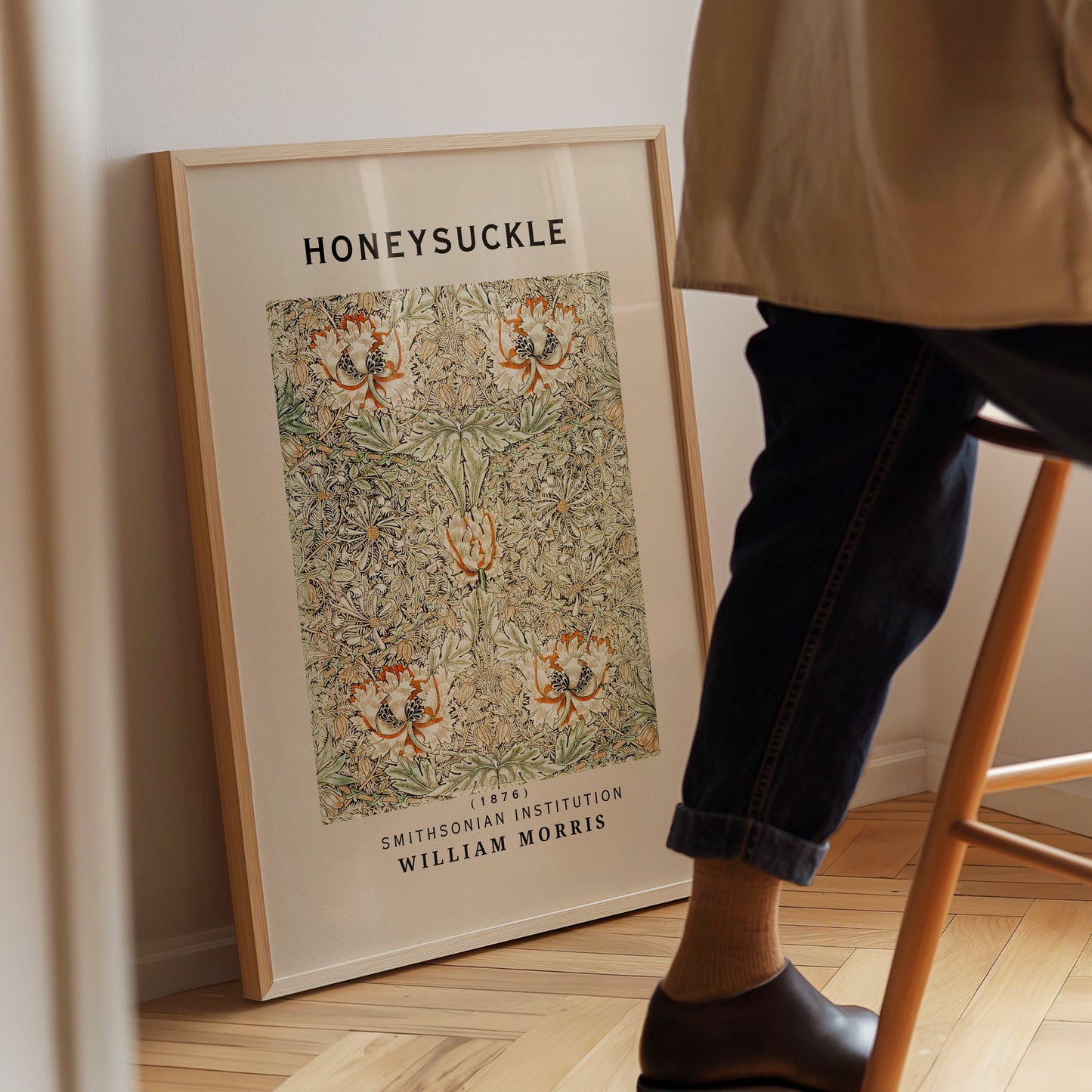 William Morris Print - Honeysuckle Botanical Wall Art: Cream Poster with Floral Print, Gallery wall, Ideal Flower Poster Gift for Her