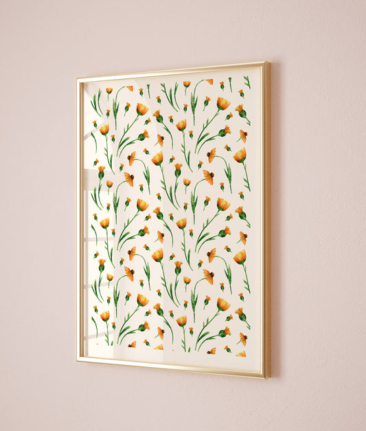 Floral Still Life Drawing, Vintage Country Floral print, Mid Century Botanical, Trendy Decor, Abstract Painting, Cottagecore Decor