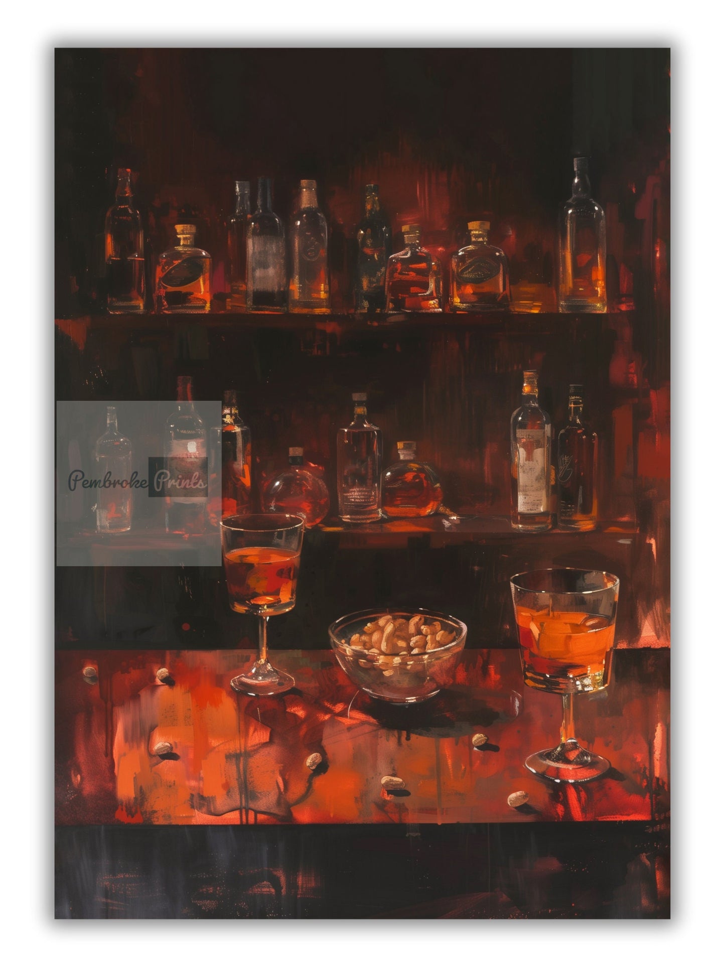 Gloomy Bar Print for Bar Abstract Painting Dark Color Alcohol and Bar Peanut Scene Poster Matisse Styled Artwork