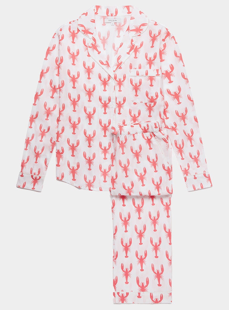 Lobster Print Women’s Pyjama Trouser Set | Organic Cotton Bridal PJs | Fun & Soft Lobster Pajamas for Hen Parties