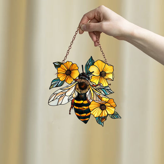 Honey Bee And Hive Window Hanging, Bee Wall decor, Acrylic Sunflowers Window decor, Honey Bee Lover Gifts, Sunflowers Ornament, Housewarming