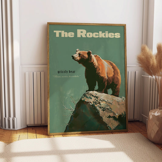 Vintage Grizzly Bear Print Retro Hunting Poster Outdoors Poster Travel Poster Cabin Cottage Wall Art Rocky Mountains Sports Dad For him Gift
