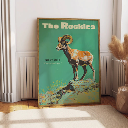 Vintage Bighorn Sheep Print, Retro Outdoors Poster, Travel Poster, Cabin Cottage Wall Art, Outdoor Sports, Dad For him Gift, Rocky Mountains