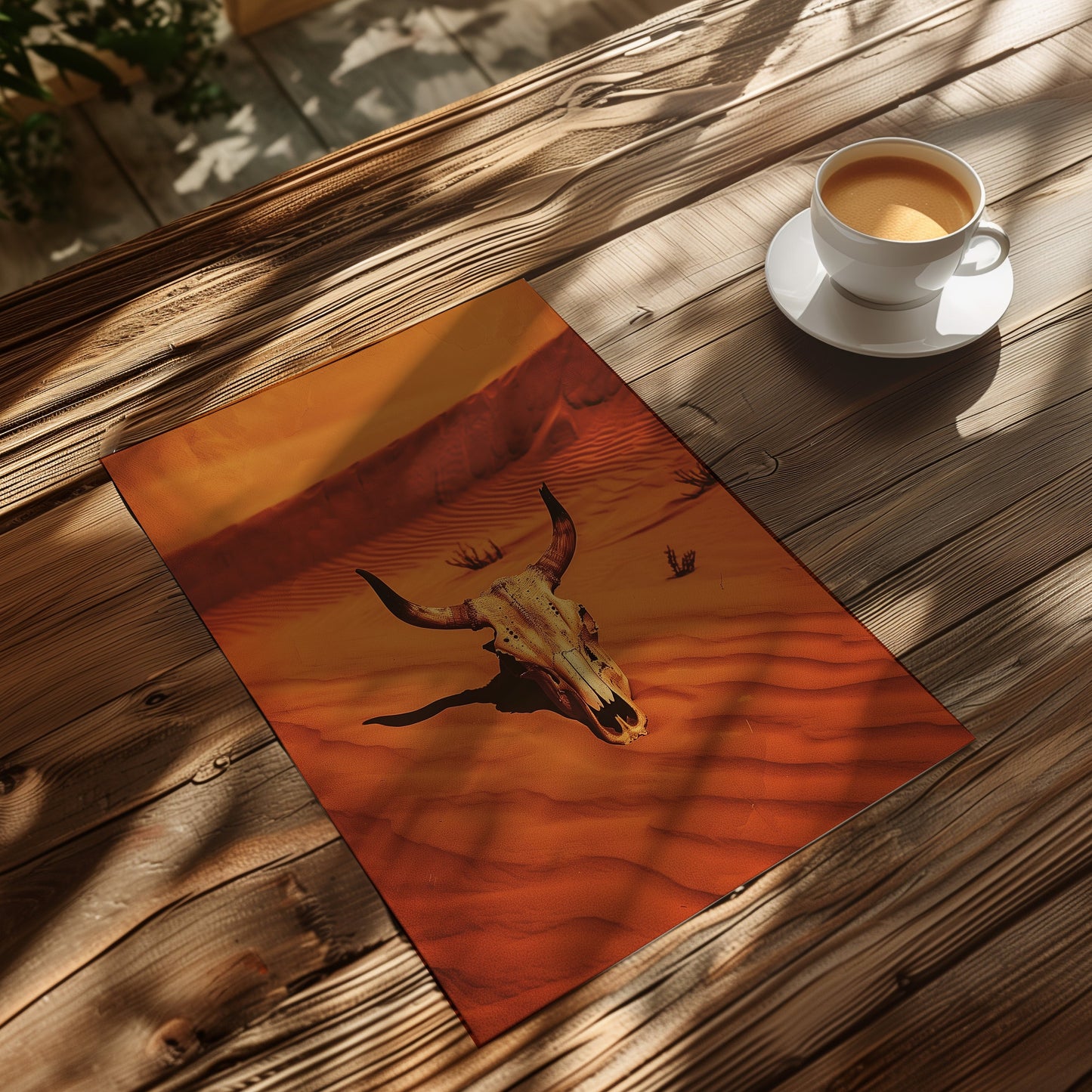 Vintage Cow Skull Western Art Print Retro Cowboy Cowgirl Art Southwestern Boho Art Sonoran Desert Arizona Print Terracotta Orange Sunset