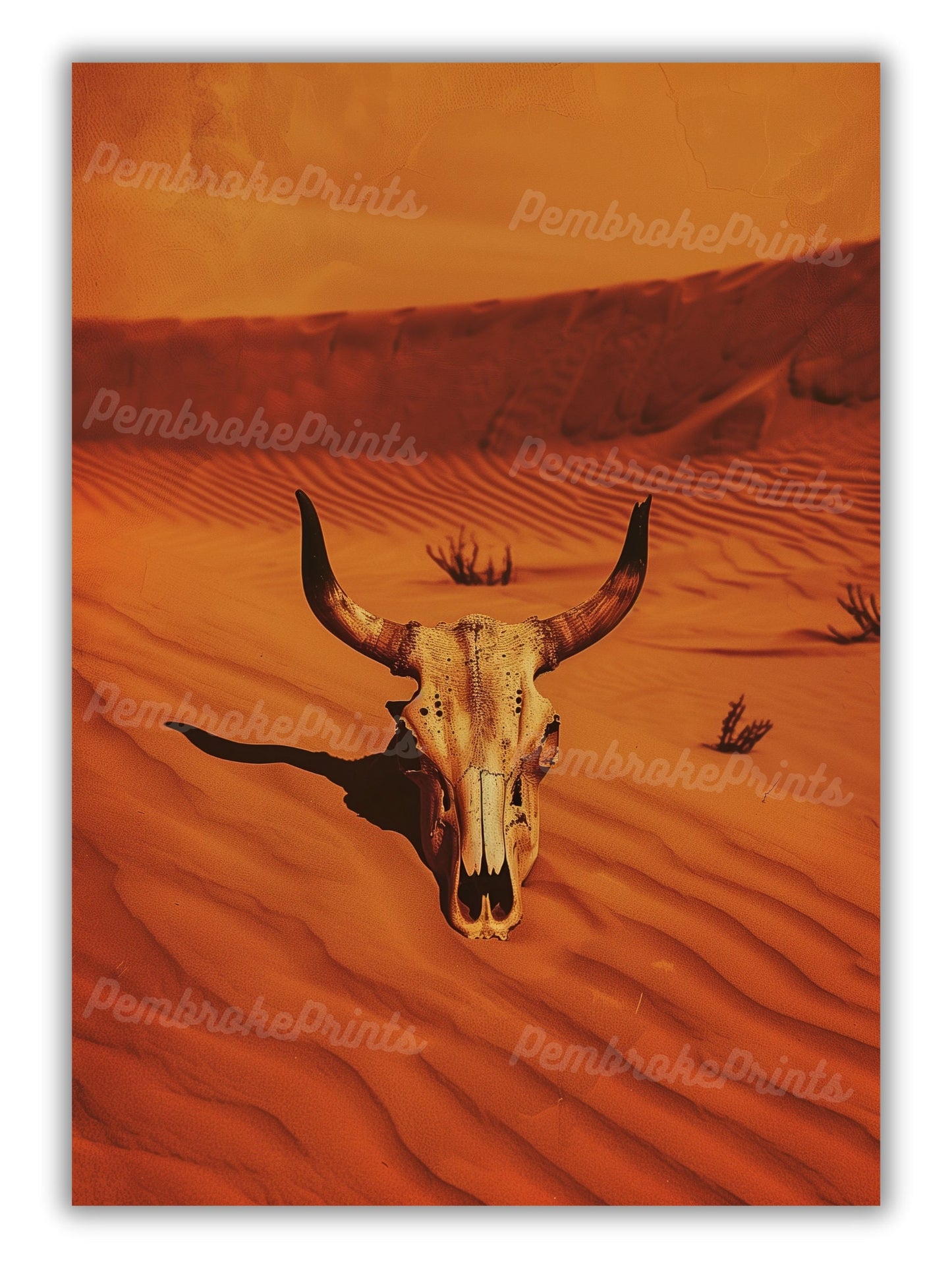 Vintage Cow Skull Western Art Print Retro Cowboy Cowgirl Art Southwestern Boho Art Sonoran Desert Arizona Print Terracotta Orange Sunset